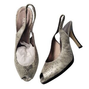 Anne Klein Snakeskin Print Peep Toe Slingback Heels